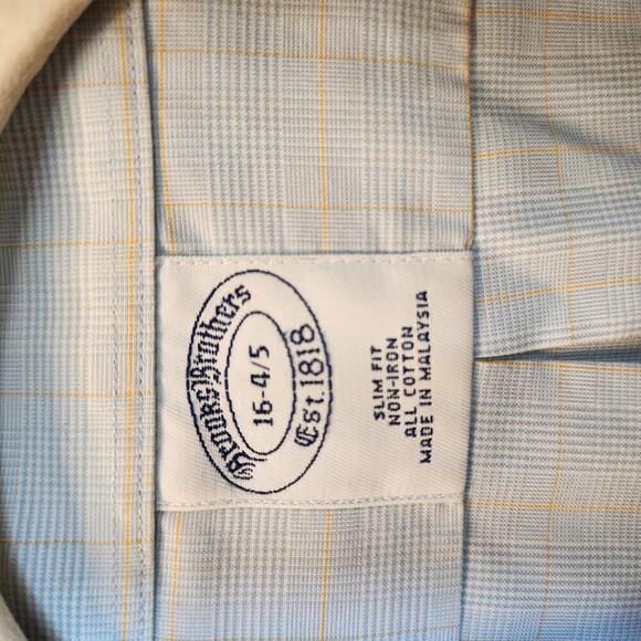 Brooks Brothers Slim Fit Non-Iron Dress Shirt - Light Blue Plaid- 16 4/5 - Picture 7 of 9